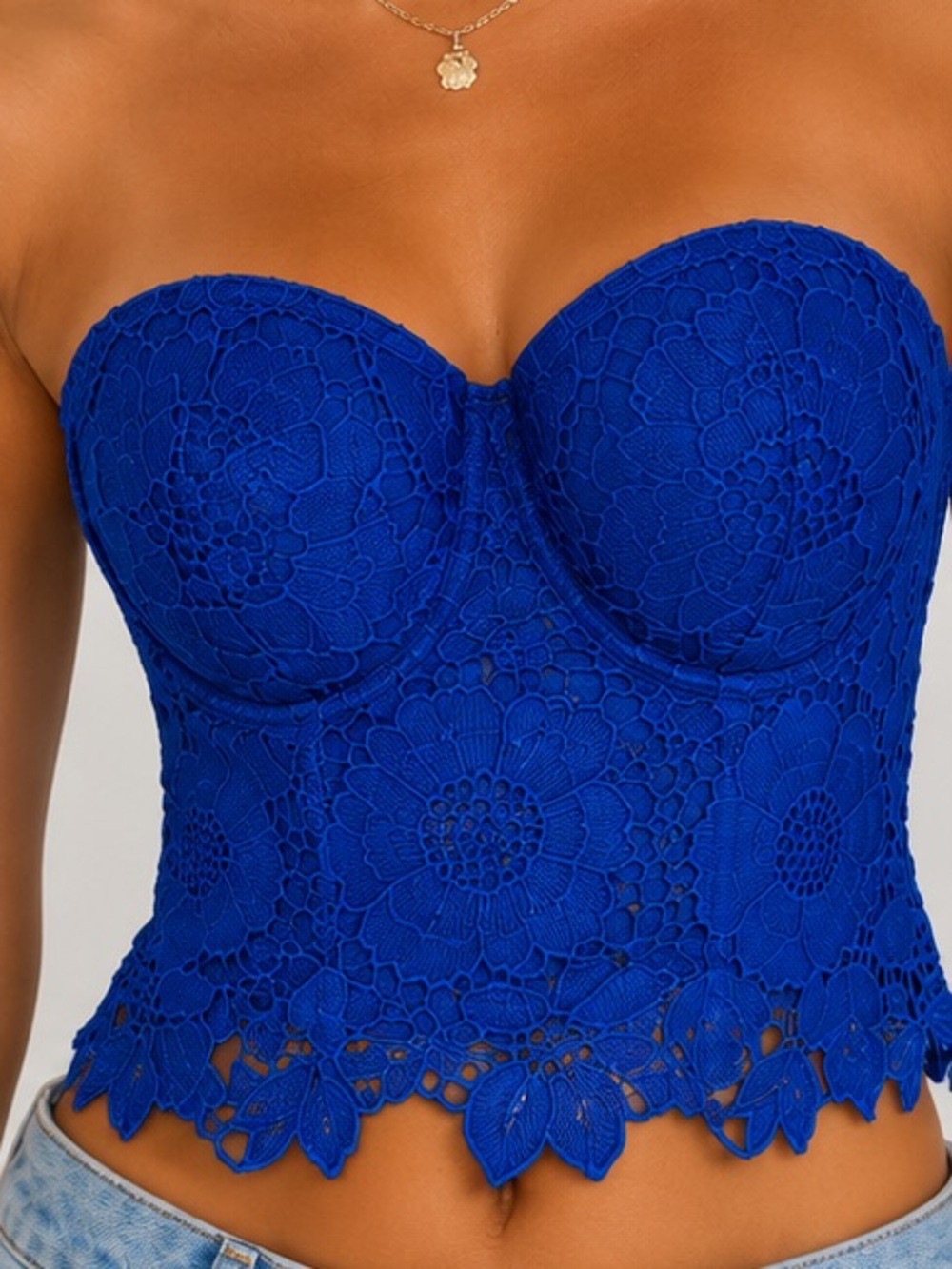 Coquette Lace Bustier‎ Top Cobalt Blue Underwire Corset Crop Top Festival Style